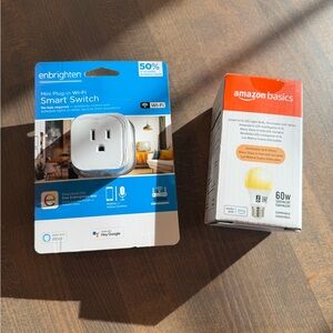 Enbrighten Mini Plug-In Wi-Fi Smart Switch AND Amazon Basics Smart Light Bulb